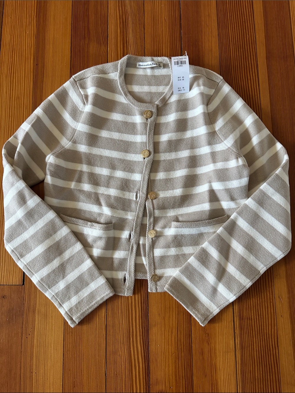 Abercrombie & Fitch Cream and Beige Striped Gold Button-Front Cardigan
